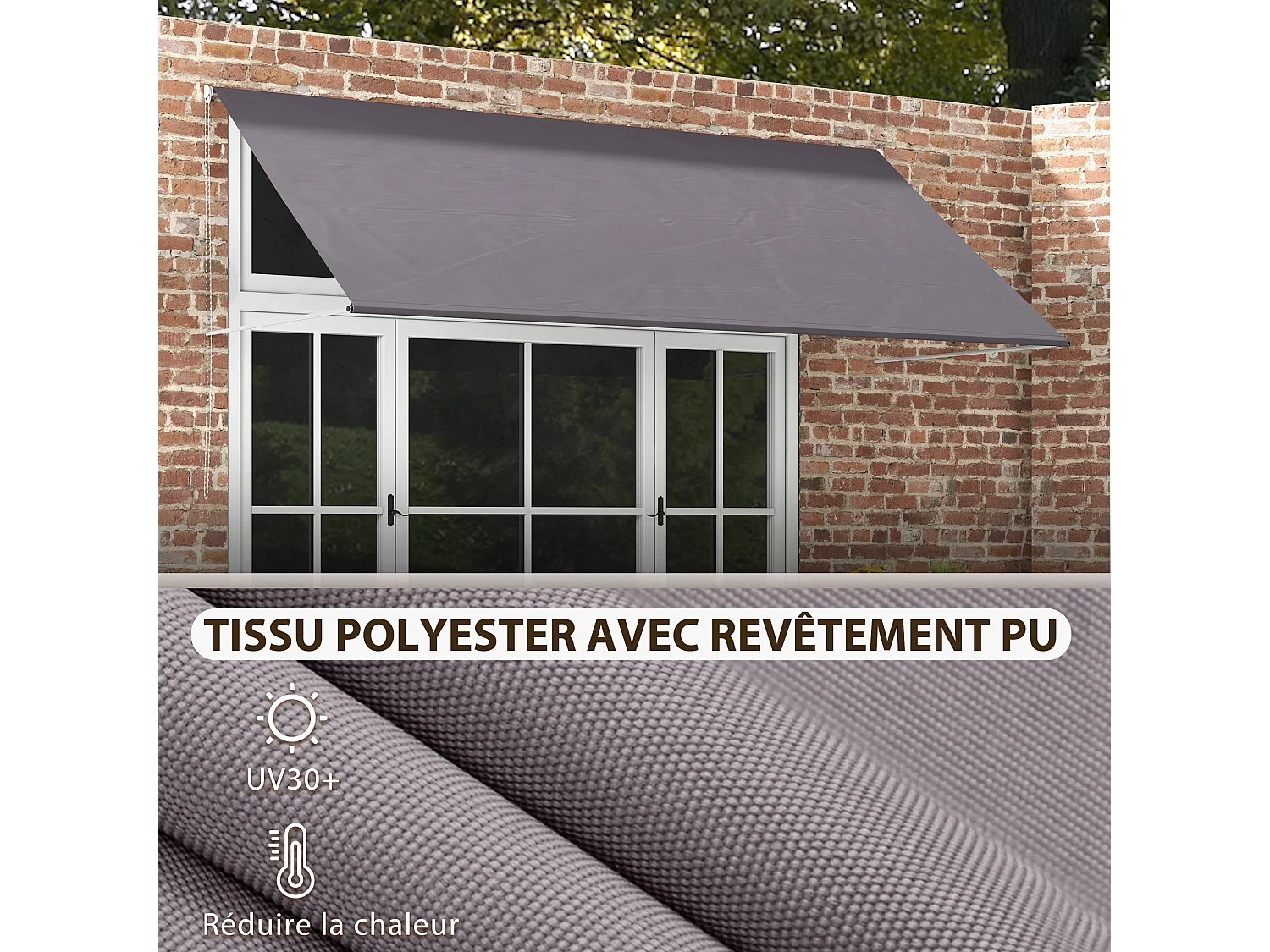 Store banne manuel rétractable inclinaison réglable 300 x 120 cm alu polyester gris