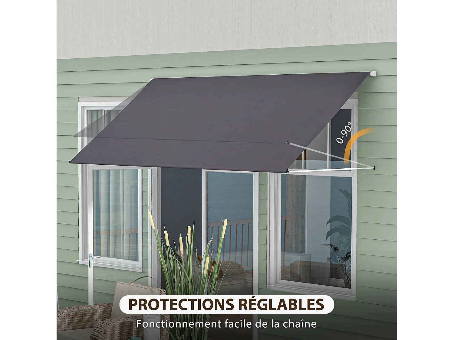 Store banne manuel rétractable inclinaison réglable 300 x 120 cm alu polyester gris