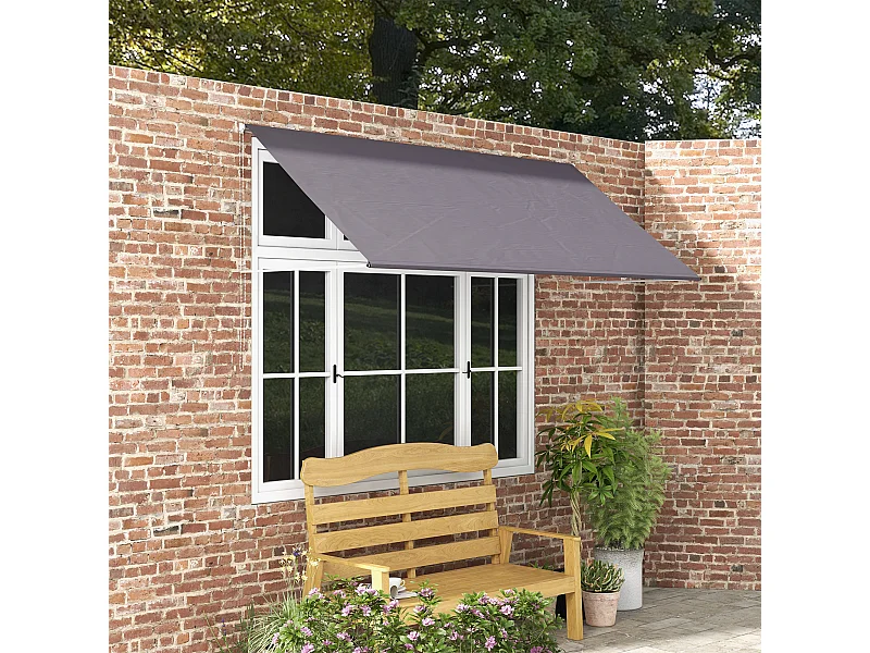 Store banne manuel rétractable inclinaison réglable 300 x 120 cm alu polyester gris