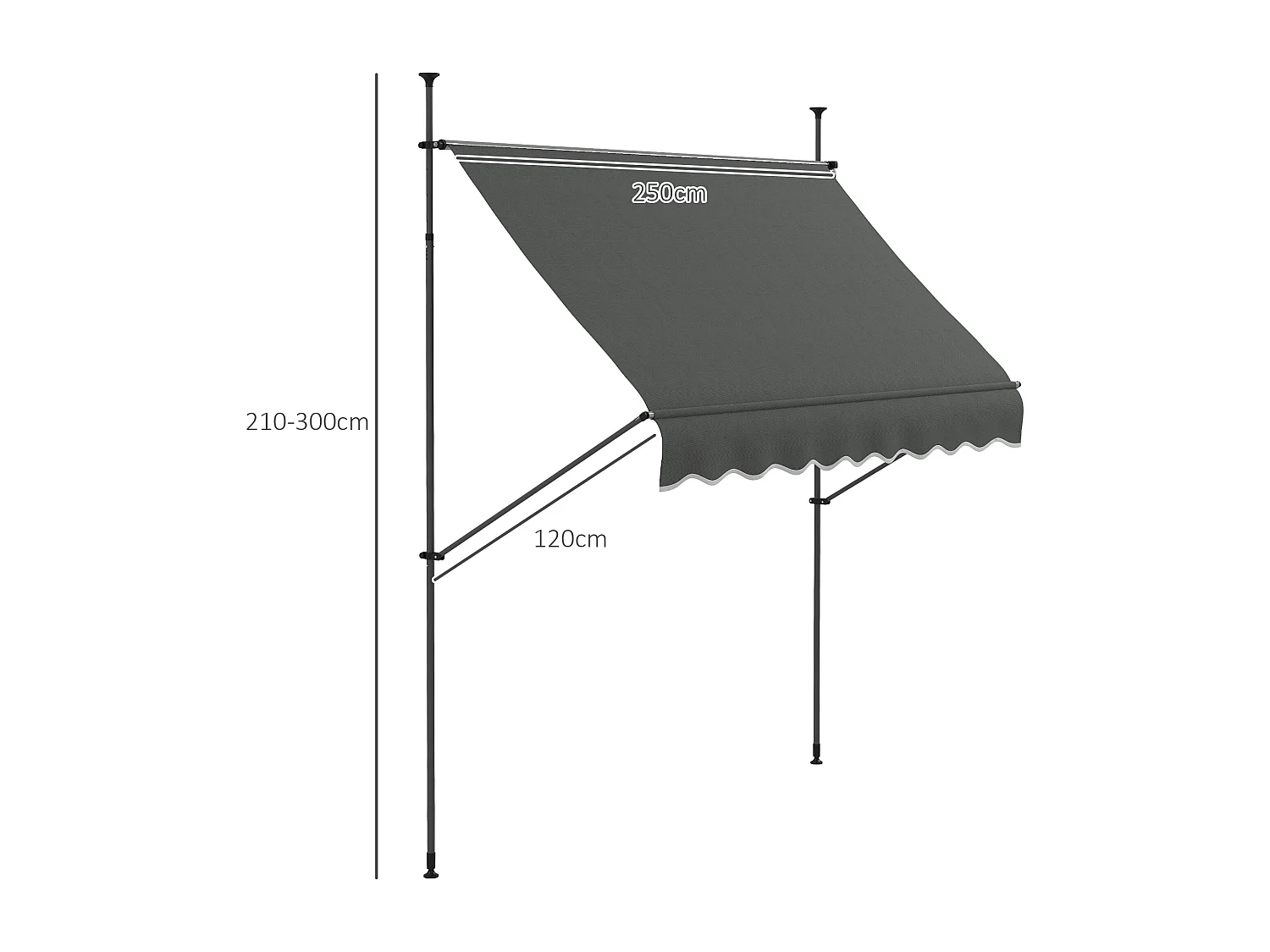 Store banne autoportant manuel rétractable 2,5L x 1,2l x 2,1-3H m inclinaison réglable métal alu polyester gris