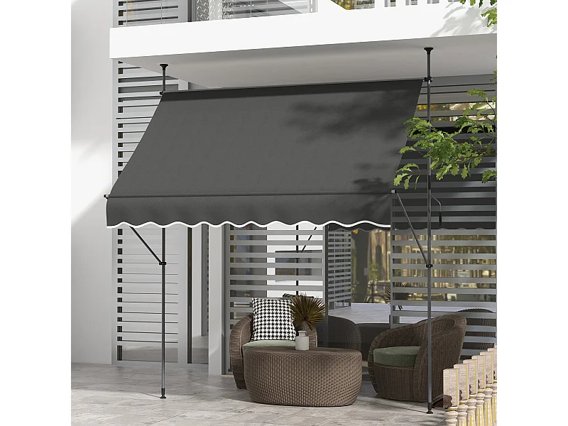 Store banne autoportant manuel rétractable 2,5L x 1,2l x 2,1-3H m inclinaison réglable métal alu polyester gris