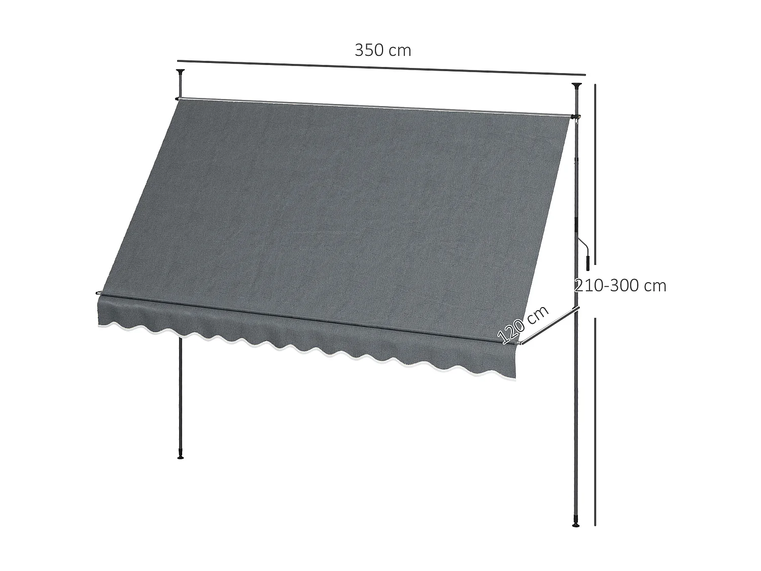 Store banne autoportant manuel rétractable 3,5L x 1,2l x 2,1-3H m inclinaison réglable métal alu polyester gris