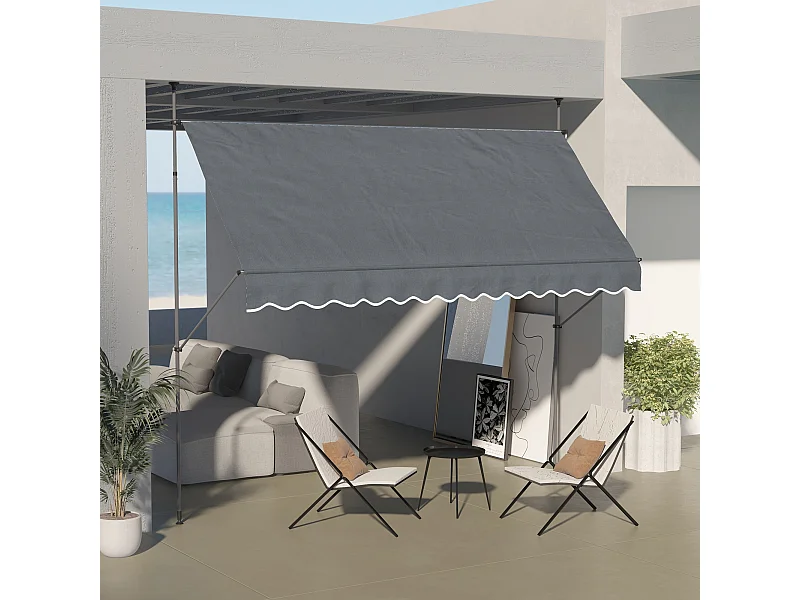 Store banne autoportant manuel rétractable 3,5L x 1,2l x 2,1-3H m inclinaison réglable métal alu polyester gris