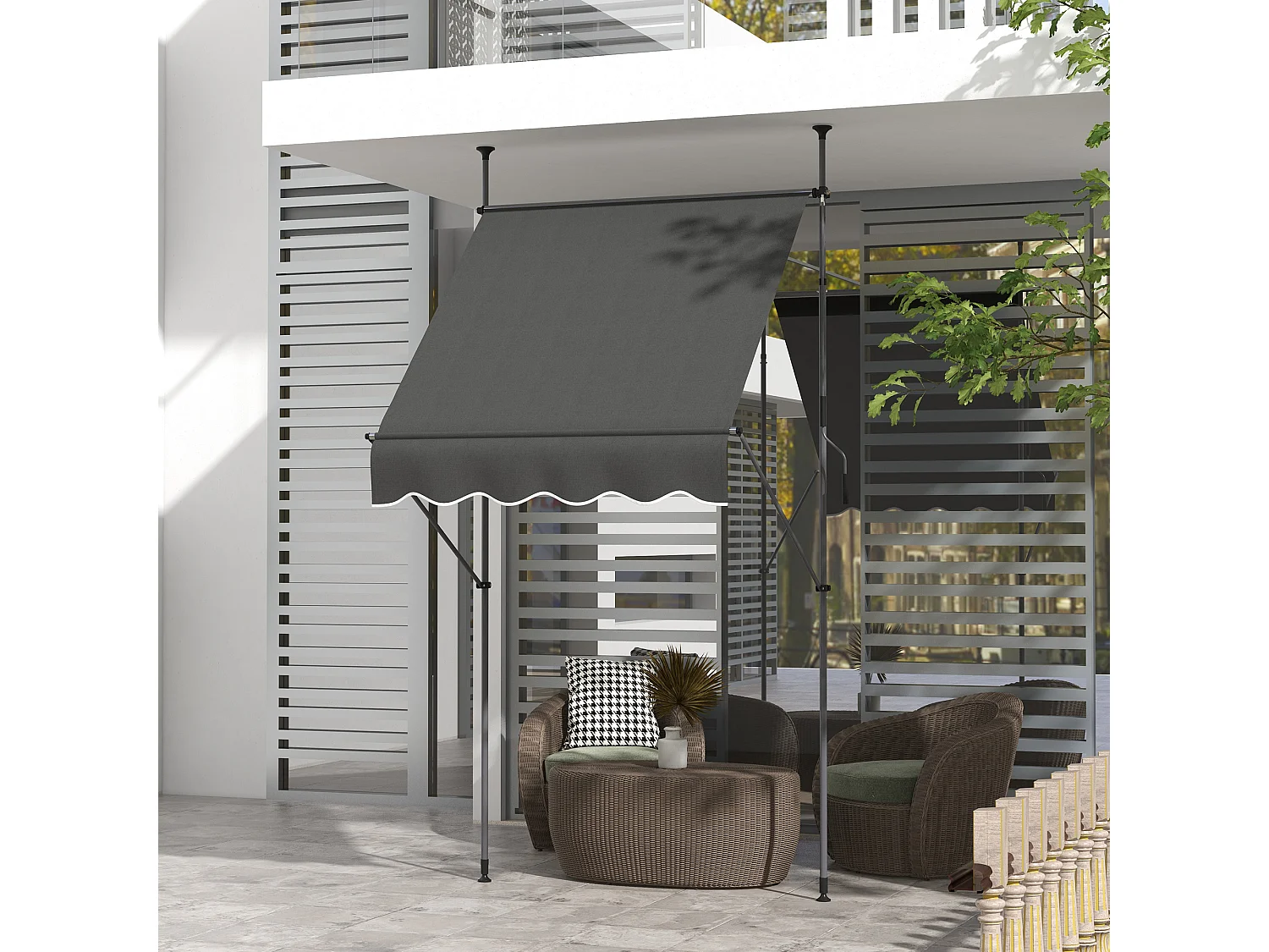 Store banne autoportant manuel rétractable 1,5L x 1,2l x 2,1-3H m inclinaison réglable métal alu polyester gris