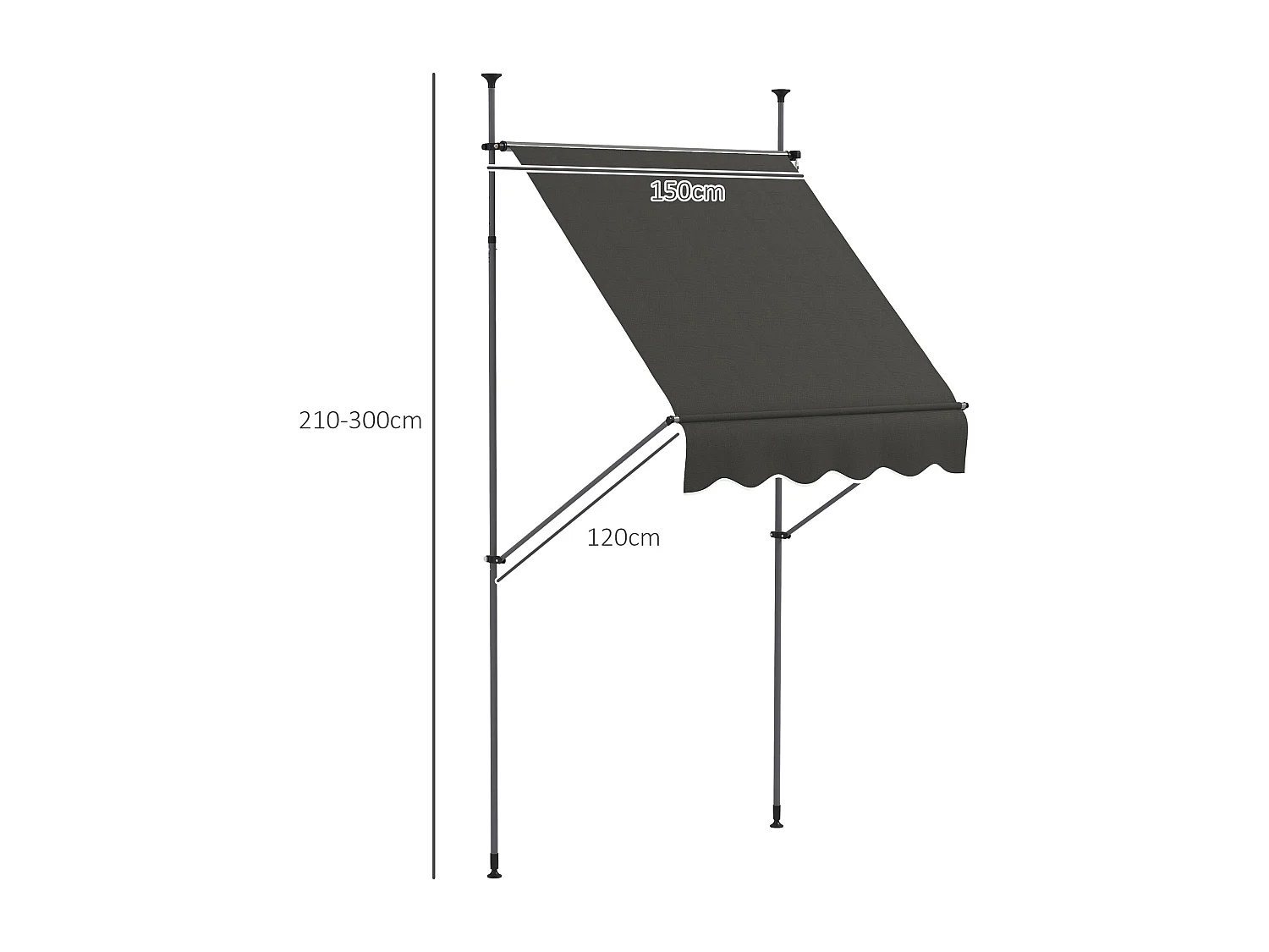 Store banne autoportant manuel rétractable 1,5L x 1,2l x 2,1-3H m inclinaison réglable métal alu polyester gris