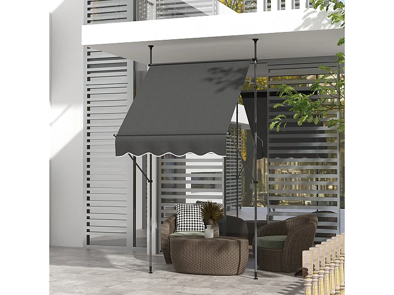 Store banne autoportant manuel rétractable 1,5L x 1,2l x 2,1-3H m inclinaison réglable métal alu polyester gris