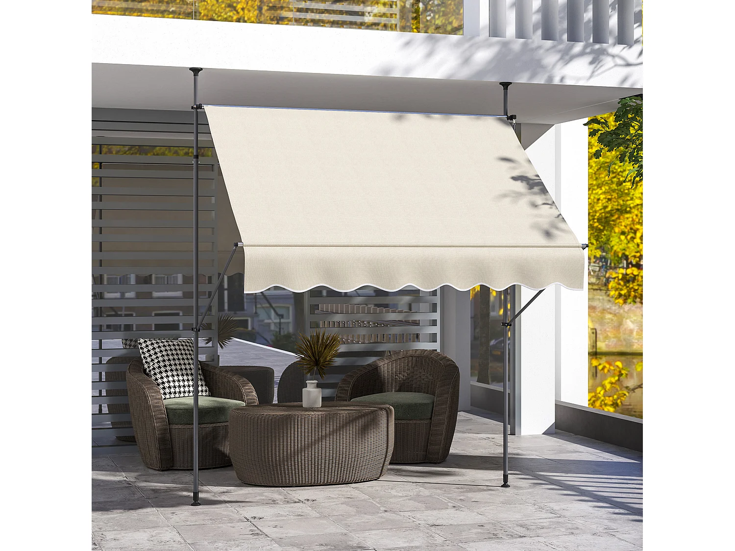 Store banne autoportant manuel inclinable rétractable 2 x 1,2(avancée) x 2,1-3H.m aucun perçage sable