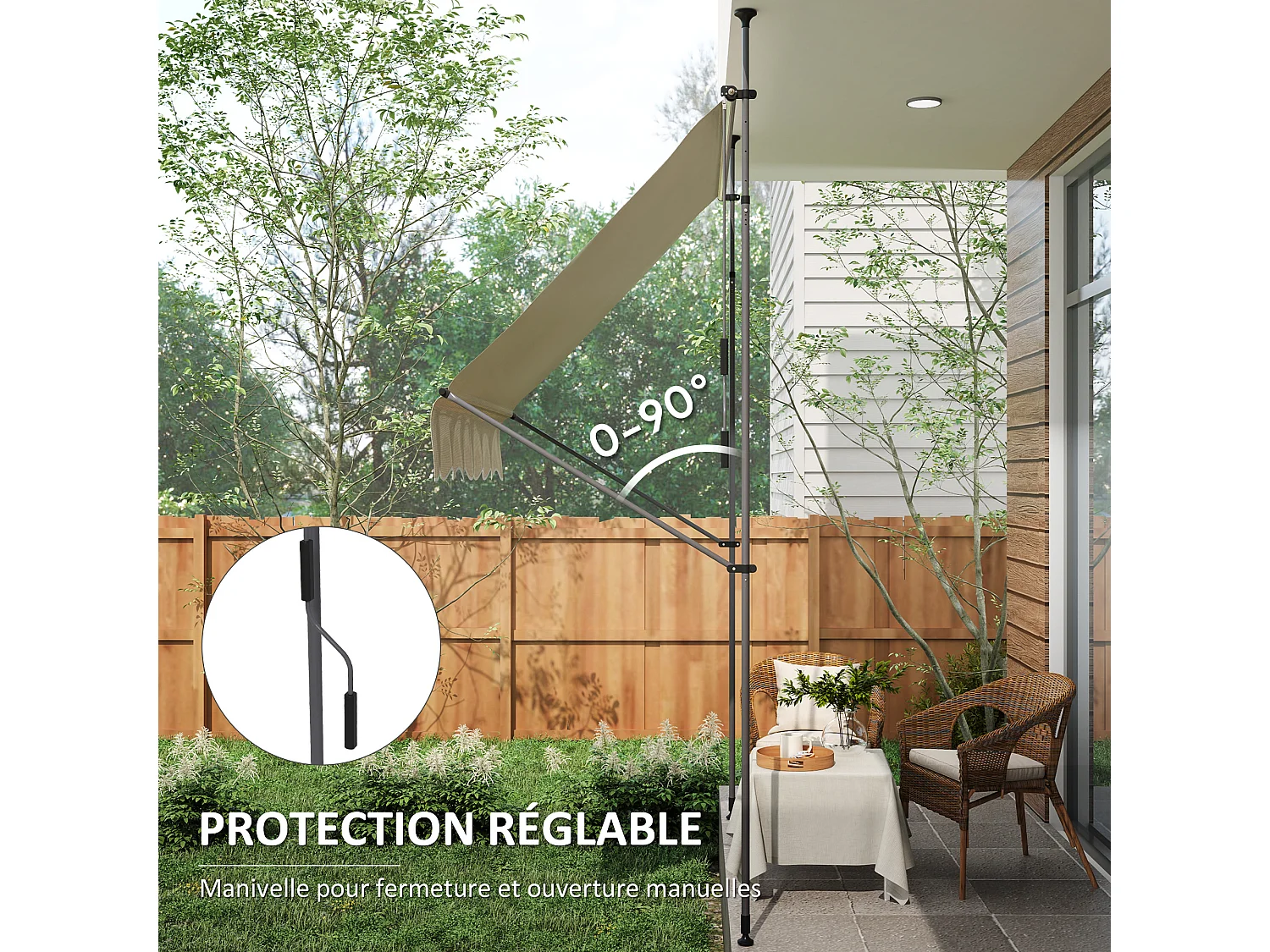 Store banne autoportant manuel inclinable rétractable 2 x 1,2(avancée) x 2,1-3H.m aucun perçage sable