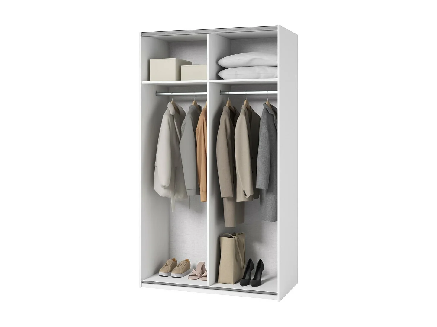 Armário SLIDE – 120 cm – 2 portas de correr – Cor branca – Organização com cabideiro ou prateleiras