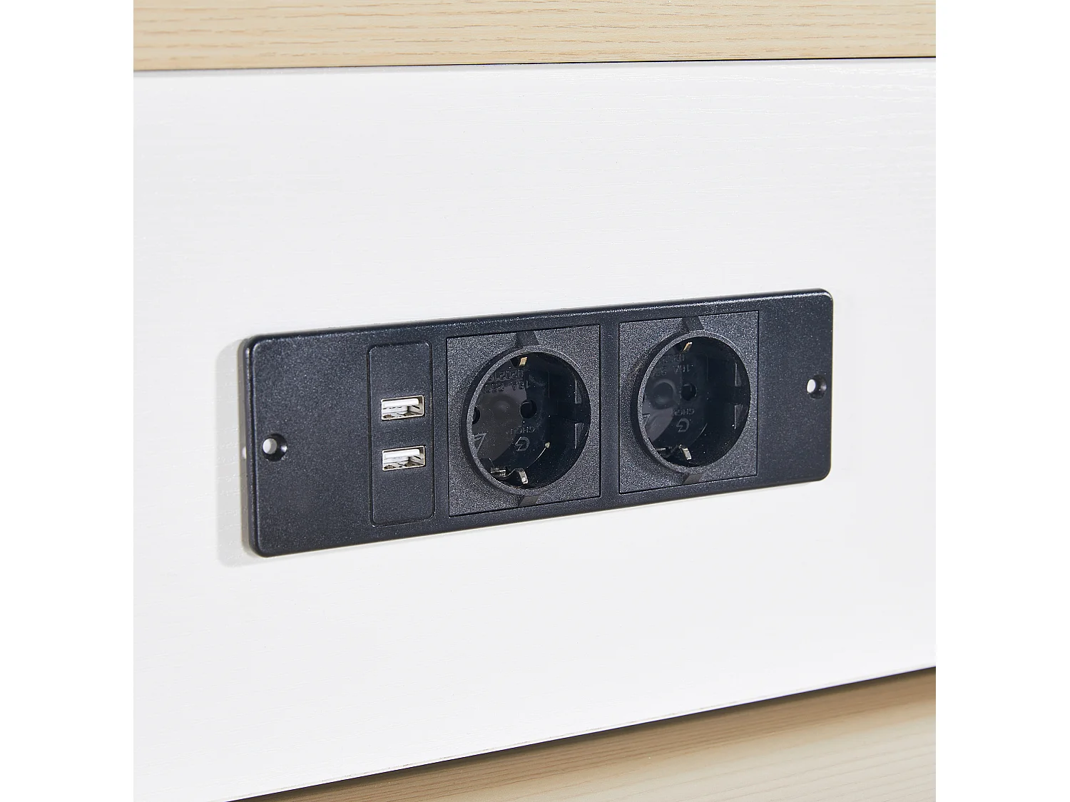 Isla central de cocina con 4 cajones y estanterías abiertas - Tablero extensible - 110(214)x78x97,5 cm - Para 2 a 6 personas - Blanco + Natural