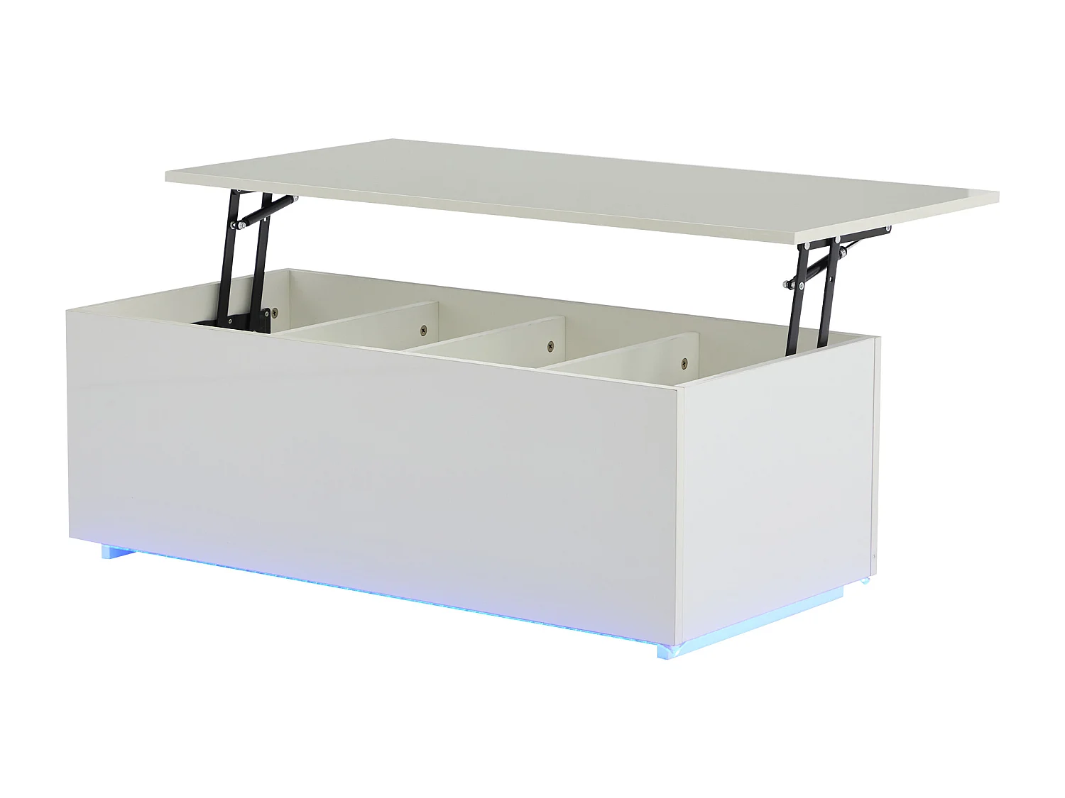 Mesa de centro moderna 100x50x35 cm - com iluminação LED - compartimento oculto - mesa auxiliar com sistema hidráulico de elevação - branco