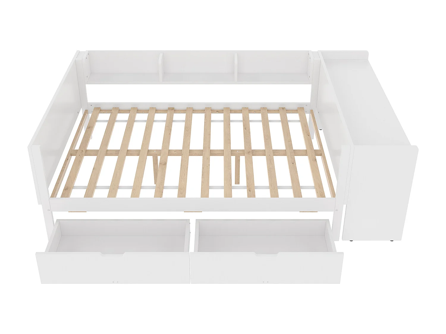 Lit simple enfant 140x200 cm - avec bureau - avec 2 tiroirs - avec étagères - bois massif - blanc (sans matelas)