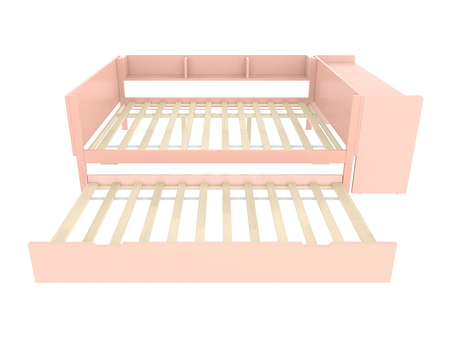 Tweepersoons kinderbed 140x200 cm - met bureau - met nestbed - met lattenbodem - massief hout - roze (zonder matras)