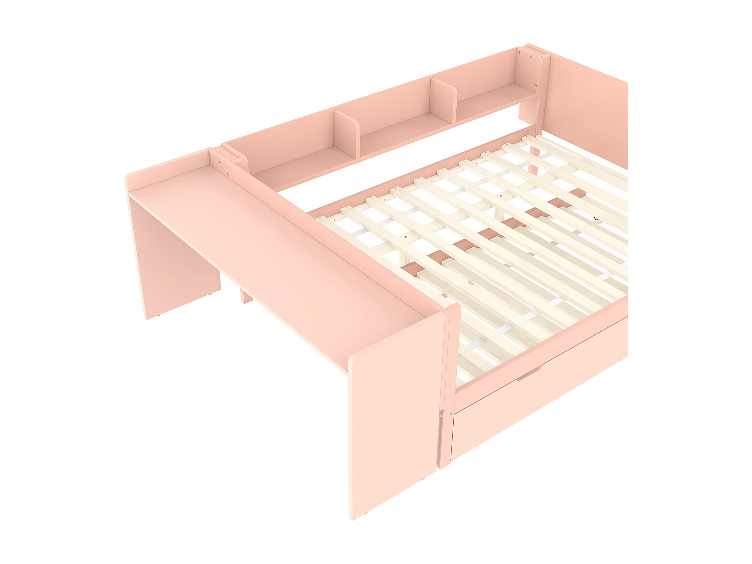 Tweepersoons kinderbed 140x200 cm - met bureau - met nestbed - met lattenbodem - massief hout - roze (zonder matras)