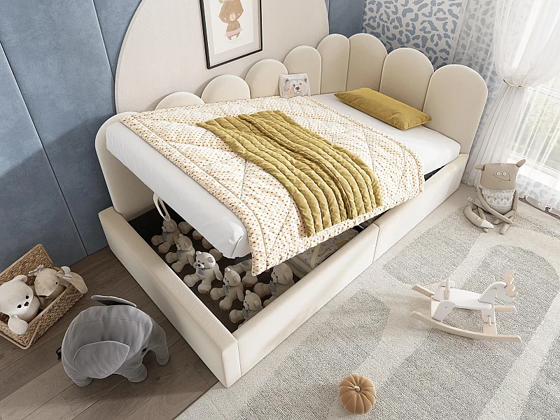 Schlafsofa mit Stauraum - Samtstoff - 90x190 cm - mit Lattenrost - Beige