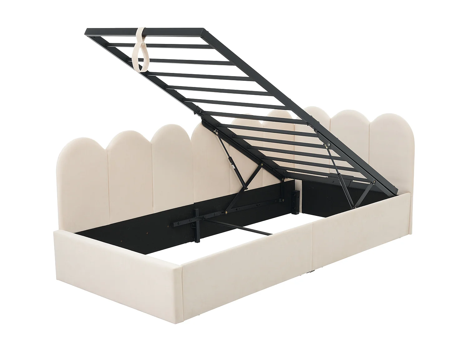 Slaapbank met opbergruimte - fluweelstof - 90x190 cm - met lattenbodem - Beige