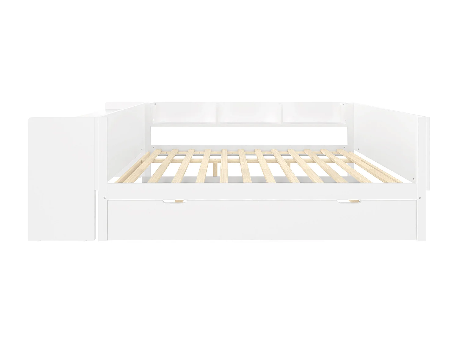 Doppelbett für Kinder 140x200 cm - mit Schreibtisch - mit ausziehbarem Bett - mit Lattenrost - Massivholz - Weiß (ohne Matratze)