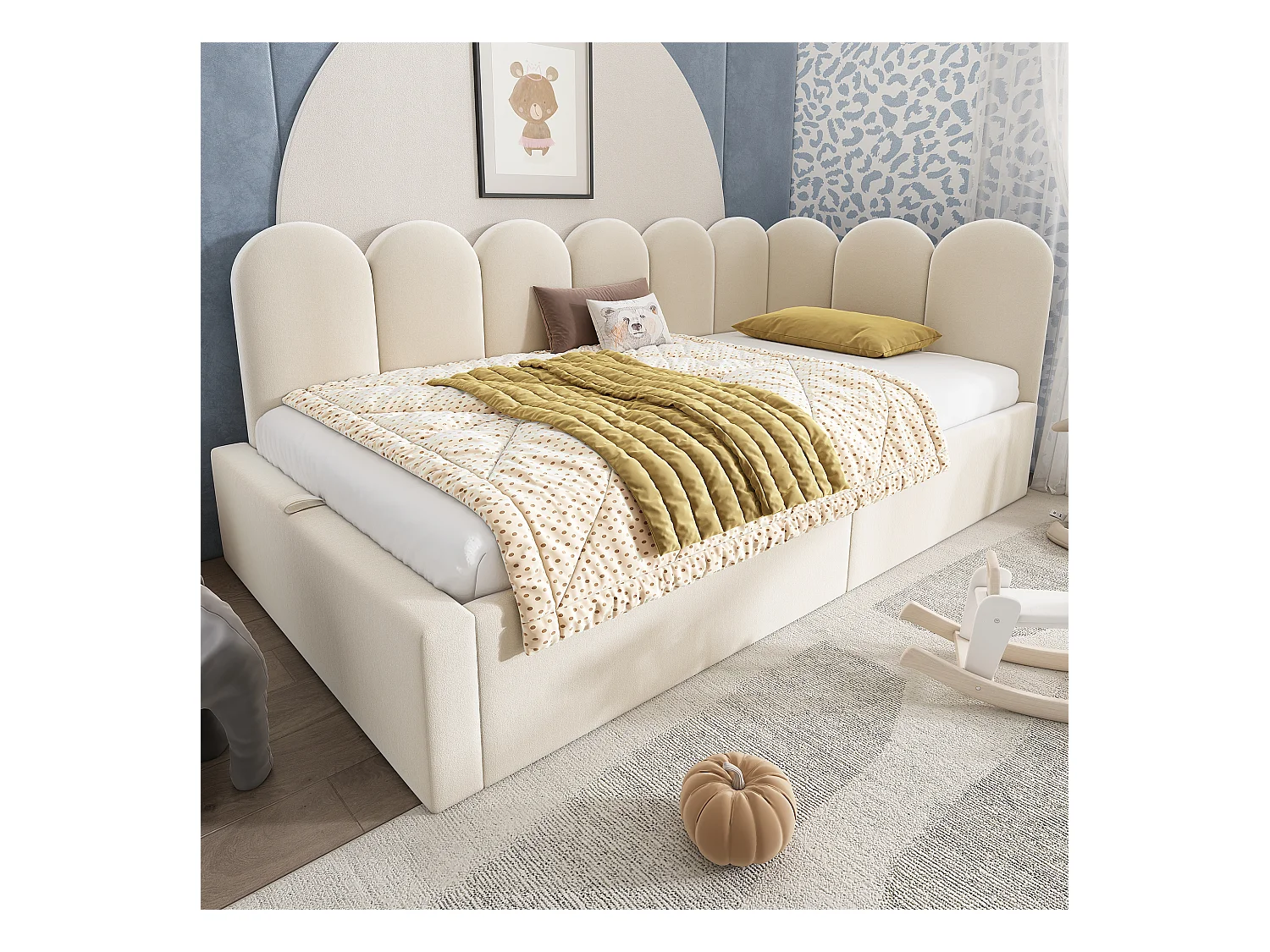 Schlafsofa mit Stauraum - Samtstoff - 90x200 cm - mit Lattenrost - Beige