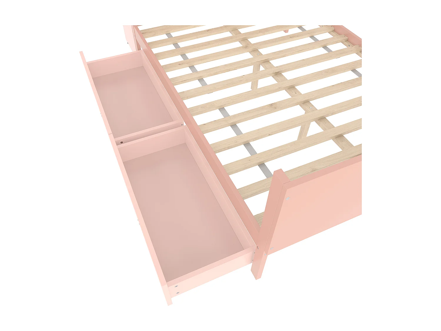 Lit simple enfant 140x200 cm - avec bureau - avec 2 tiroirs - avec étagères - bois massif - rose (sans matelas)