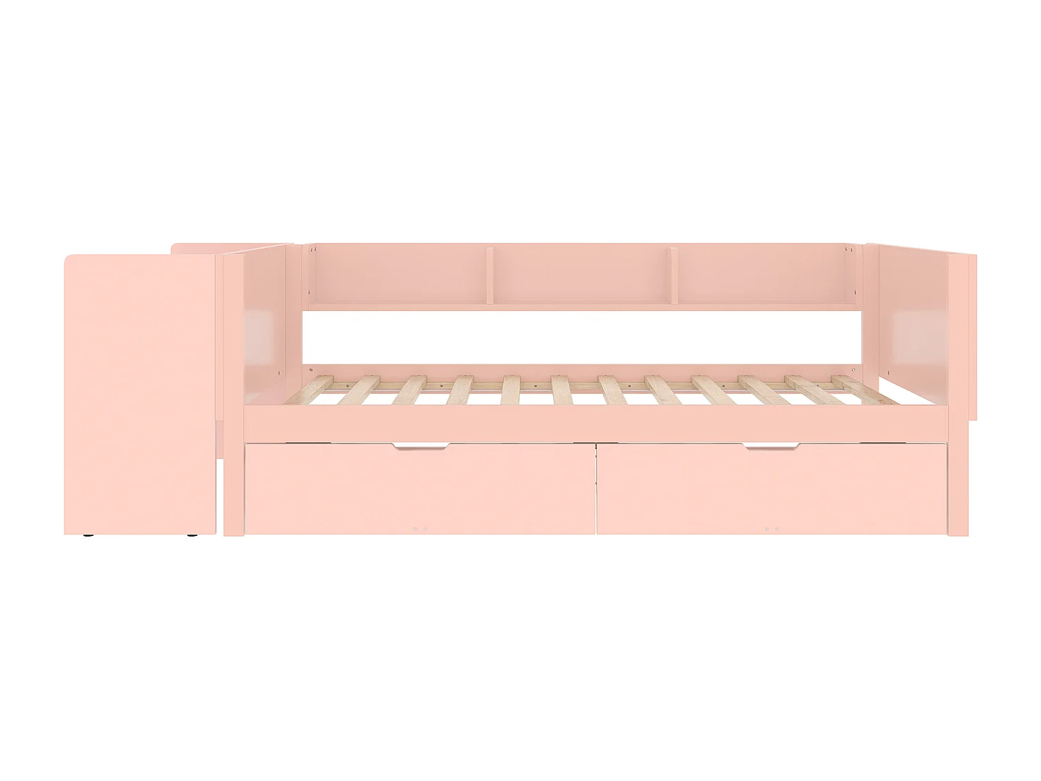 Einzelbett für Kinder 90x200 cm - mit Schreibtisch - mit 2 Schubladen - mit Regalen - Massivholz - Rosa (ohne Matratze)