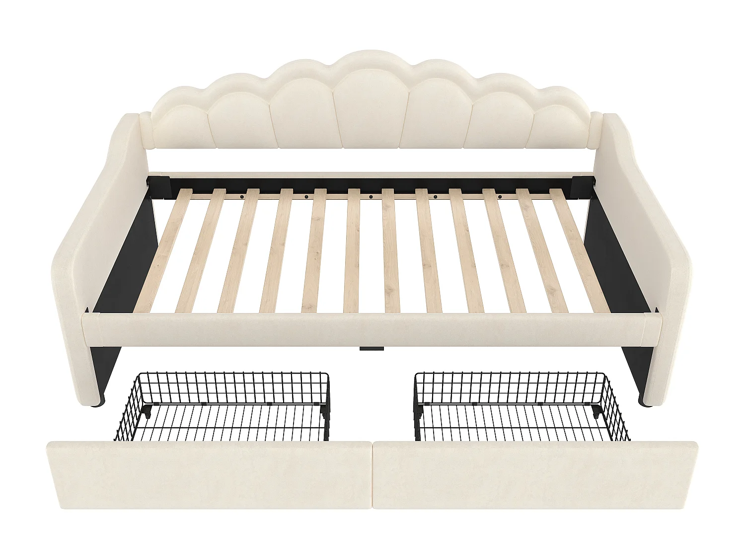 Kanapa z funkcją spania 90x200 cm - z oświetleniem LED - z 2 szufladami - welur - beżowa (bez materaca)