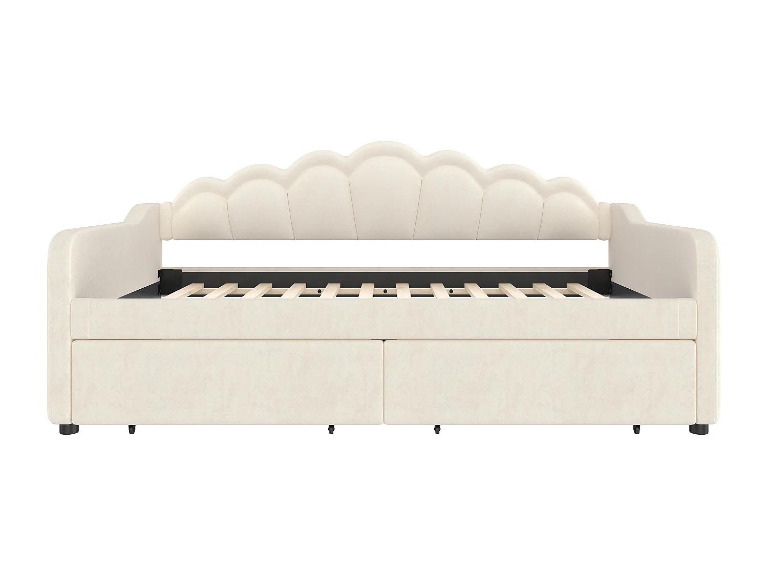 Kanapa z funkcją spania 90x200 cm - z oświetleniem LED - z 2 szufladami - welur - beżowa (bez materaca)