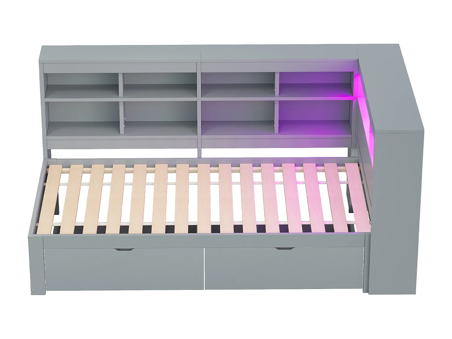 Divano letto in legno massello 90 x 200 cm - con vano di stoccaggio - con USB - con illuminazione LED + con presa di corrente - grigio (senza materasso)