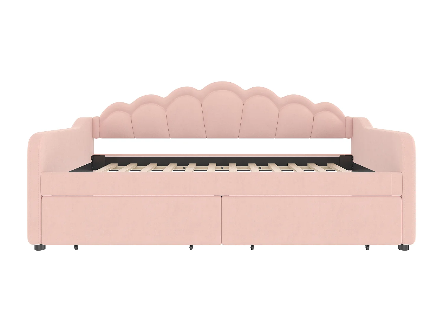 Divano letto 90x200 cm - con illuminazione LED - con 2 cassetti - velluto - rosa (senza materasso)