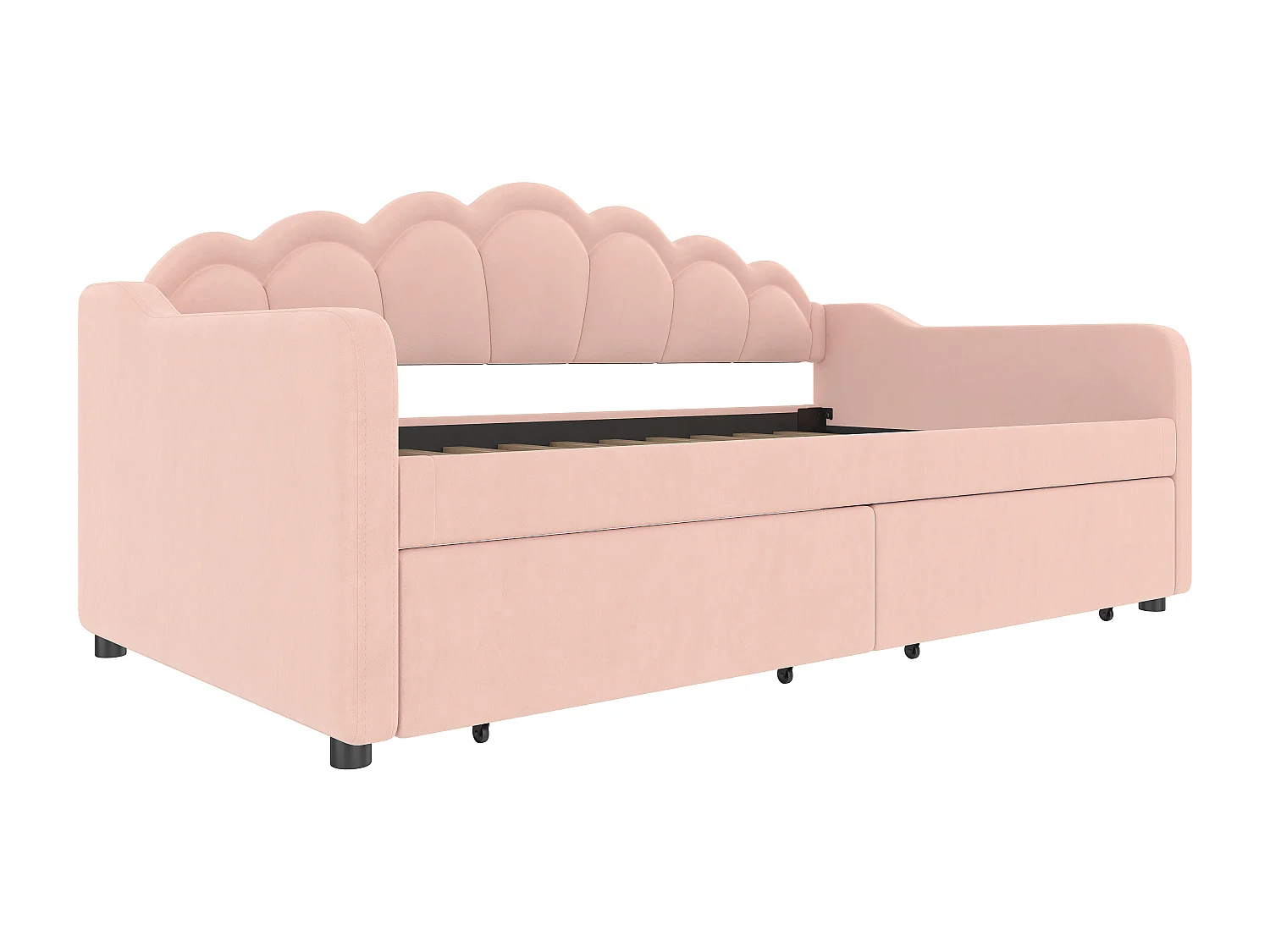 Divano letto 90x200 cm - con illuminazione LED - con 2 cassetti - velluto - rosa (senza materasso)