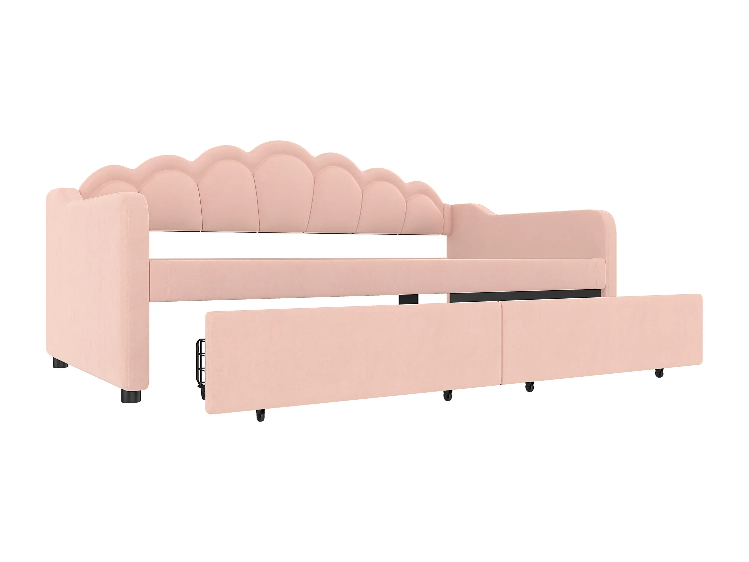 Canapé-lit 90x200 cm - avec éclairage LED - avec 2 tiroirs - velours - rose (sans matelas)