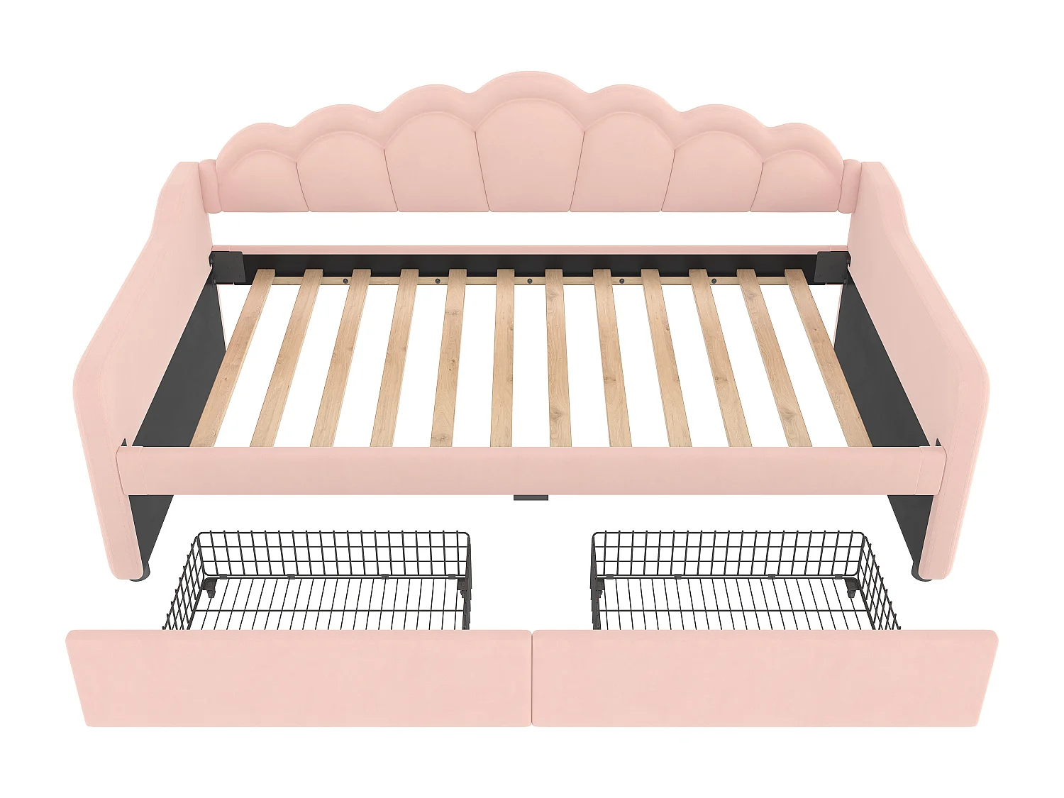 Canapé-lit 90x200 cm - avec éclairage LED - avec 2 tiroirs - velours - rose (sans matelas)