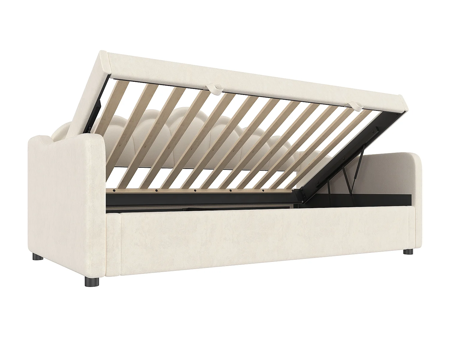 Canapé-lit coffre 90x200cm - Lumière LED changeante de couleur - Velours - Beige (sans matelas)