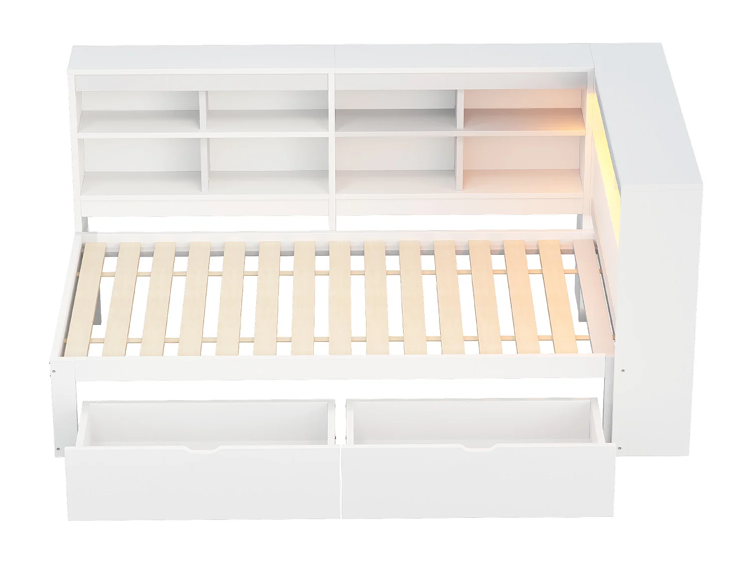 Divano letto in legno massello 90 x 200 cm - con vano di stoccaggio - con USB - con illuminazione LED + con presa di corrente - bianco (senza materasso)