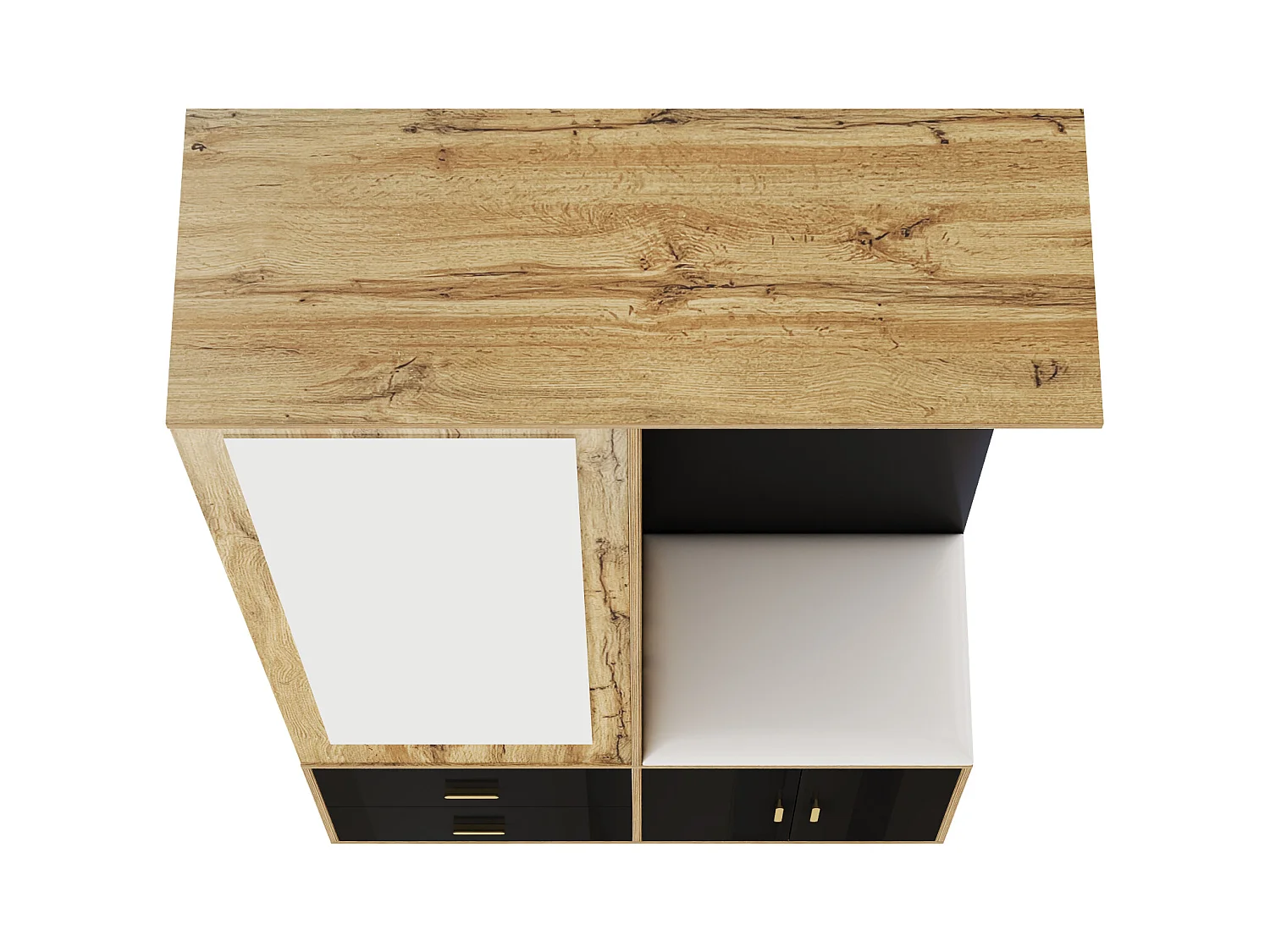 Kleiderschrank 100x38x108.1 cm - Mit Spiegel - Mit Schuhschrank - Mit Haken und ausziehbaren Kleiderbügeln - Schwarz + Natur