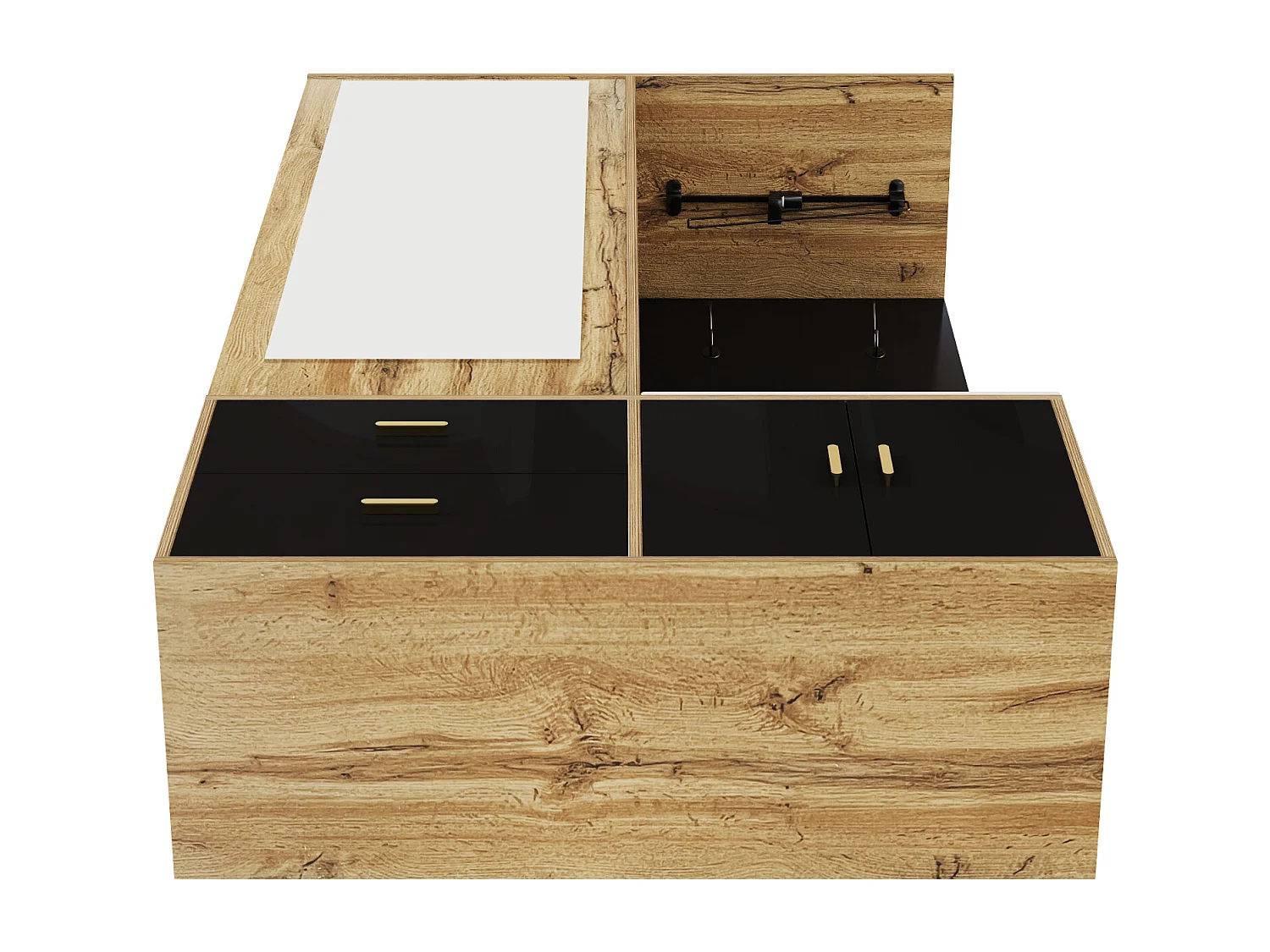 Guarda-roupa 100x38x108.1 cm - Com espelho - Com sapateiro - Com ganchos e cabides retráteis - Preto + Natural