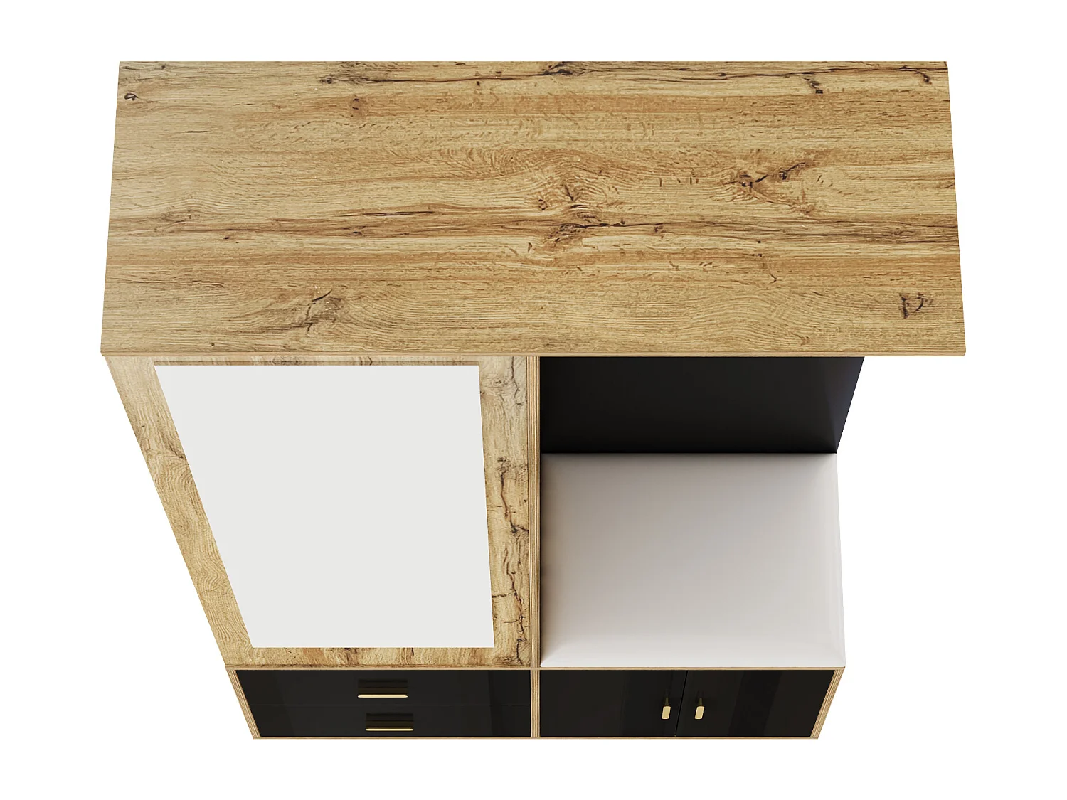 Guarda-roupa 100x38x108.1 cm - Com espelho - Com sapateiro - Com ganchos e cabides retráteis - Preto + Natural