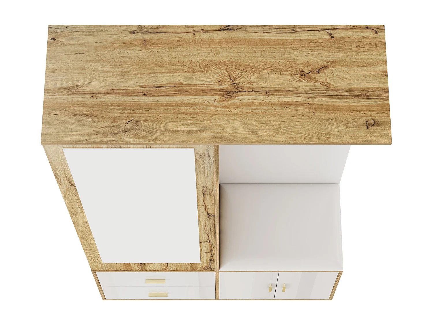 Armoir 100x38x108.1cm - Avec miroir - Avec meuble à chaussures - Avec crochets et cintres rétractables - Blanc + Naturel