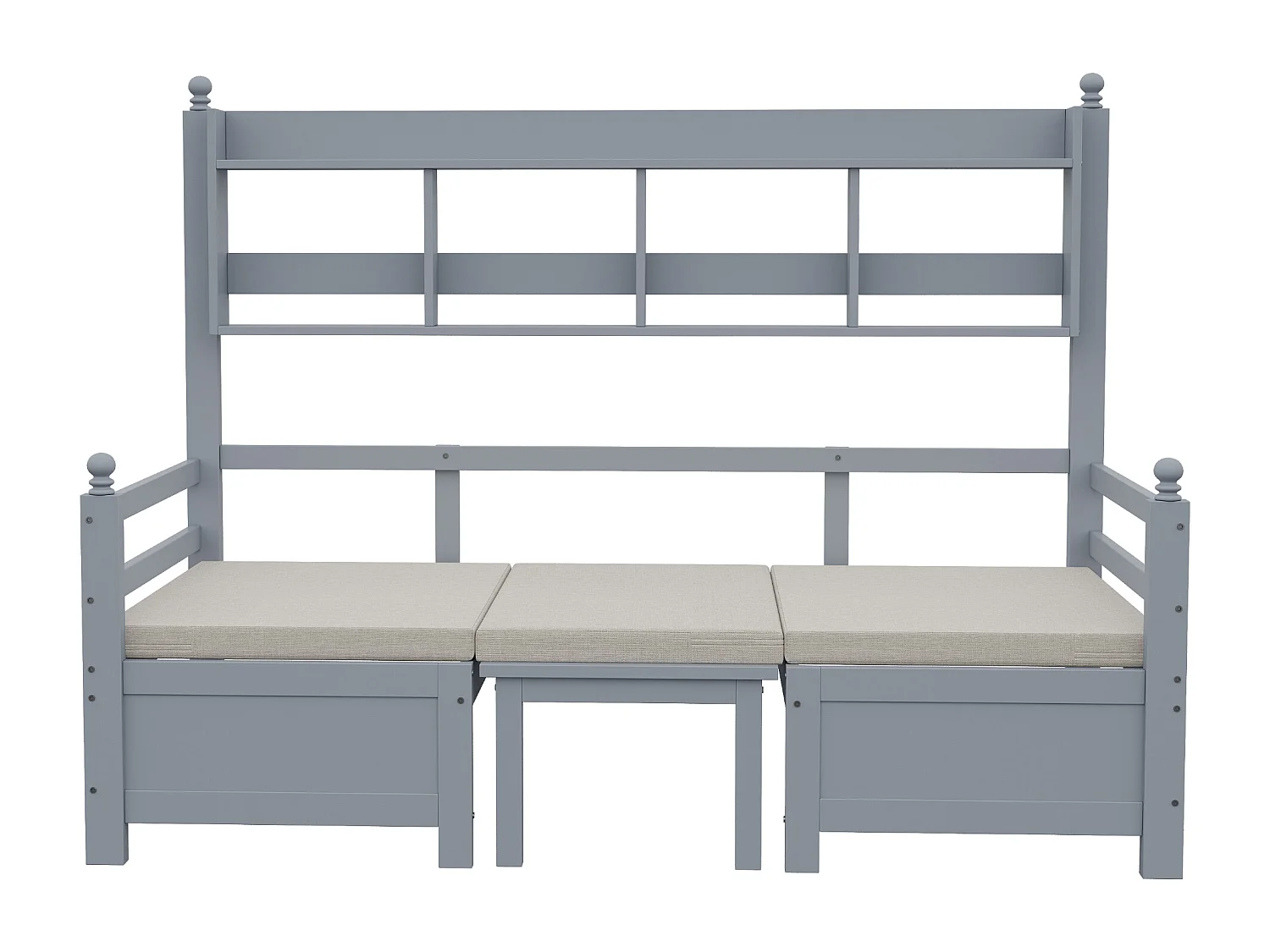 Sofá cama 200x90 cm - 2 en 1 cama y escritorio - con estantería - con cojines cómodos - madera maciza - gris