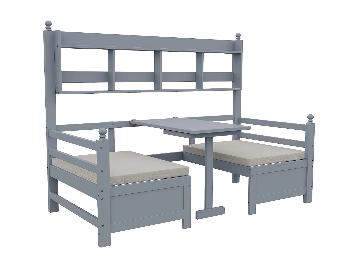 Divano letto 200x90 cm - 2 in 1 letto e scrivania - con libreria - con cuscini comodi - legno massello - grigio