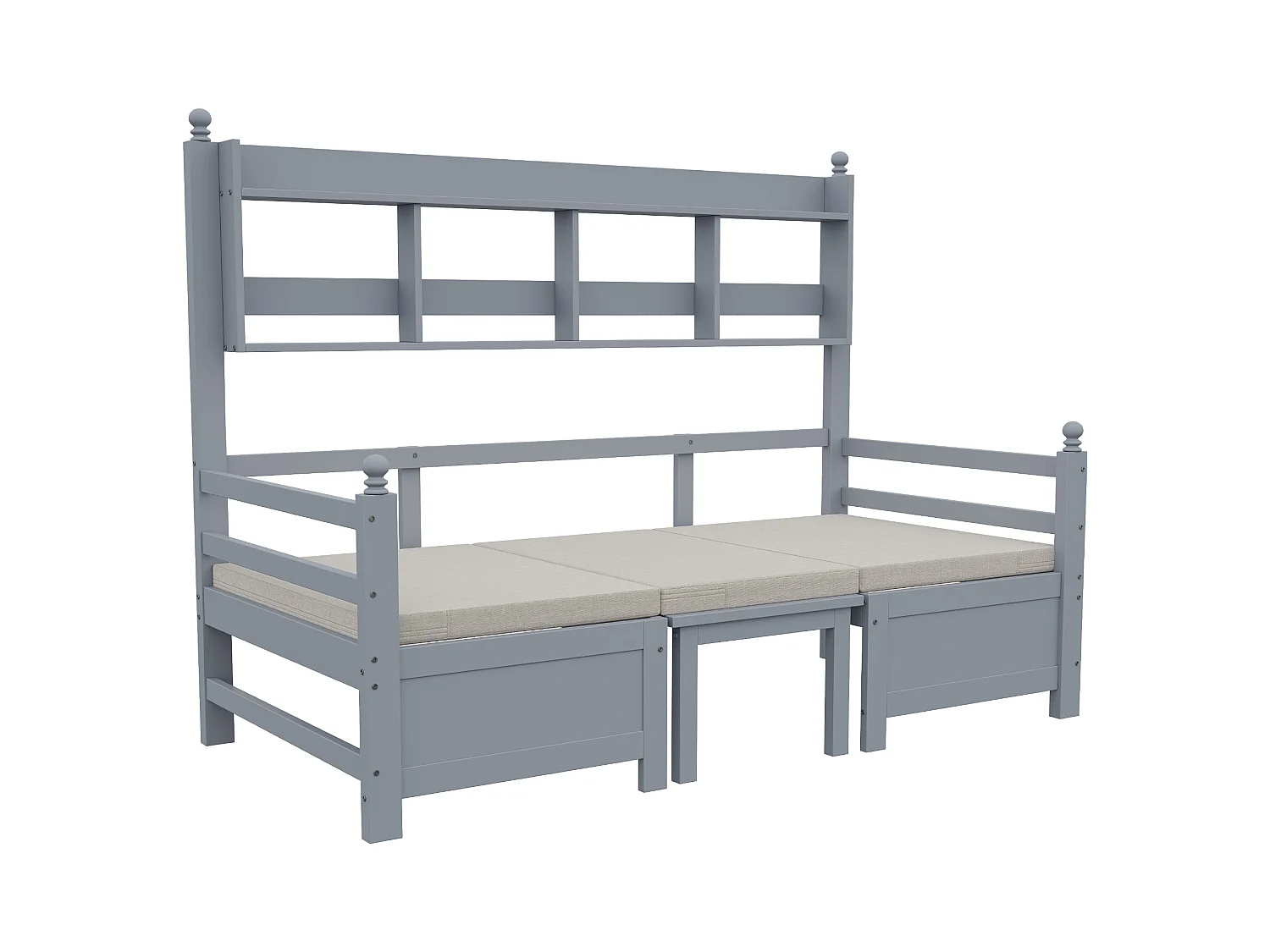 Divano letto 200x90 cm - 2 in 1 letto e scrivania - con libreria - con cuscini comodi - legno massello - grigio