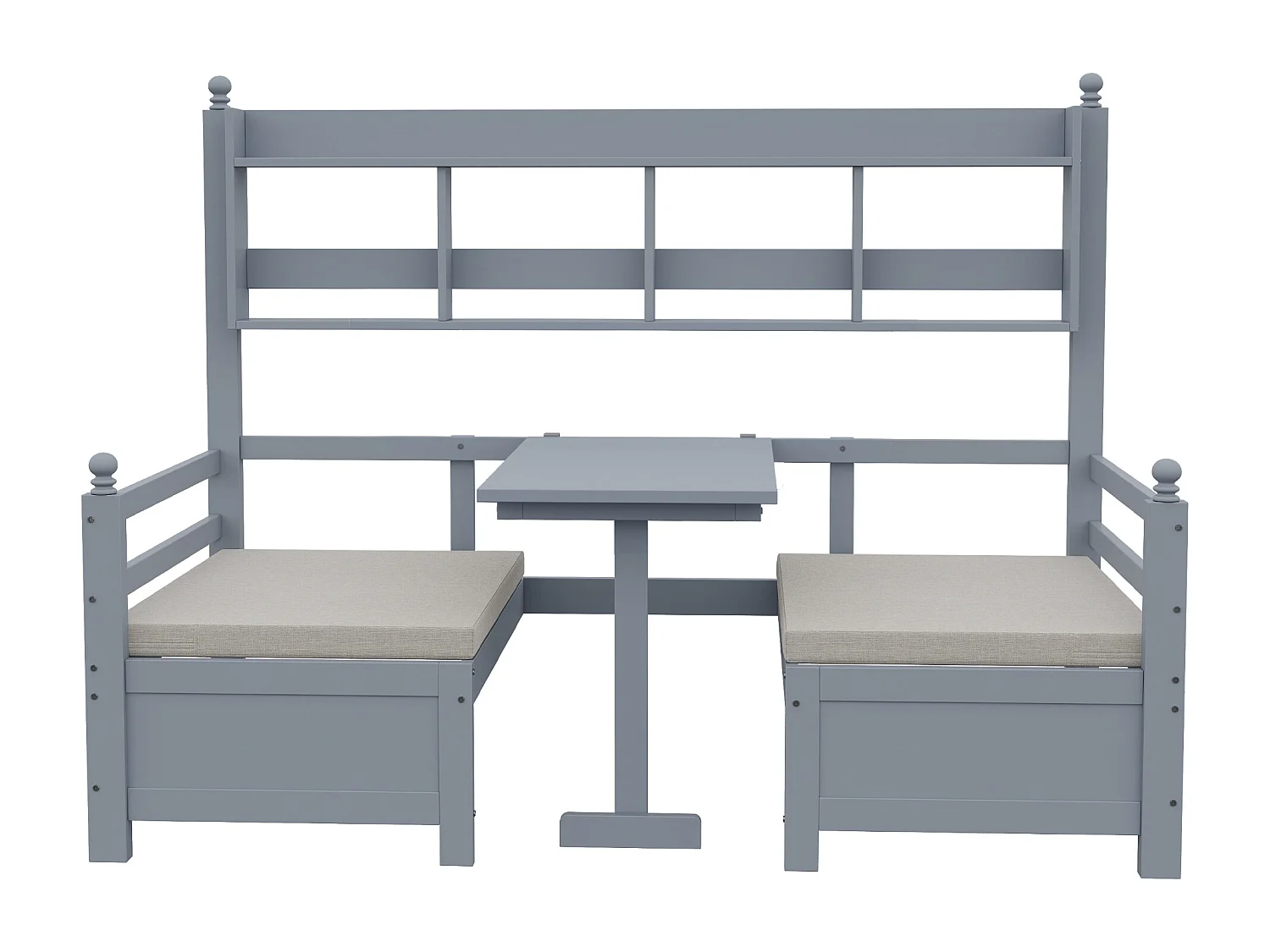 Canapé-lit 200x90 cm - 2 en 1 lit et bureau - avec bibliothèque - avec coussins confortables - bois massif - gris