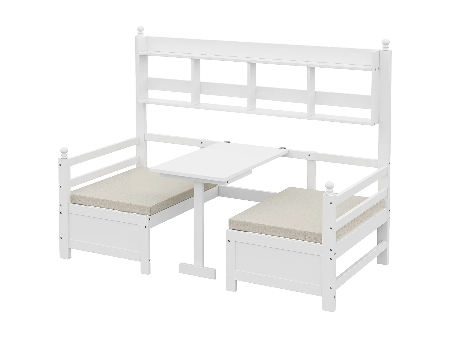 Canapé-lit 200x90 cm - 2 en 1 lit et bureau - avec bibliothèque - avec coussins confortables - bois massif - blanc