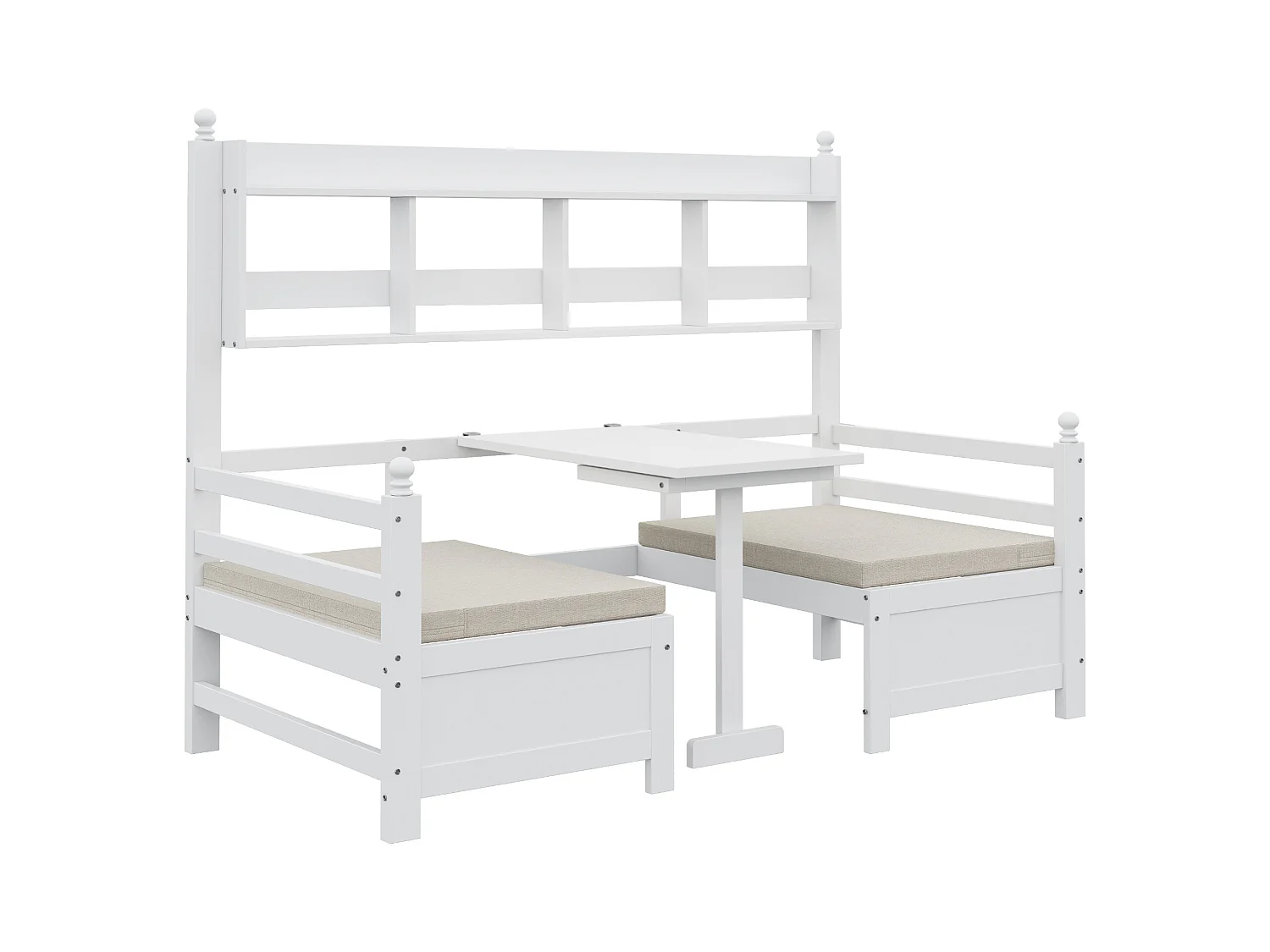 Sofabett 200x90 cm - 2 in 1 Bett und Schreibtisch - mit Bücherregal - mit bequemen Kissen - Massivholz - weiß