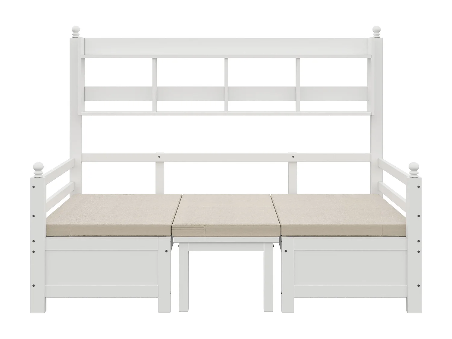 Canapé-lit 200x90 cm - 2 en 1 lit et bureau - avec bibliothèque - avec coussins confortables - bois massif - blanc