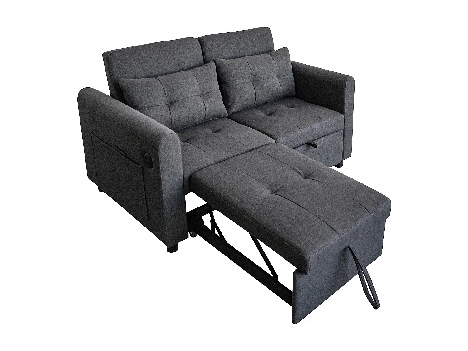 Canapé 3 en 1 - Canapé 2 places - Dossier réglable - Avec port USB - Poches d'accoudoirs + Coussins - Gris