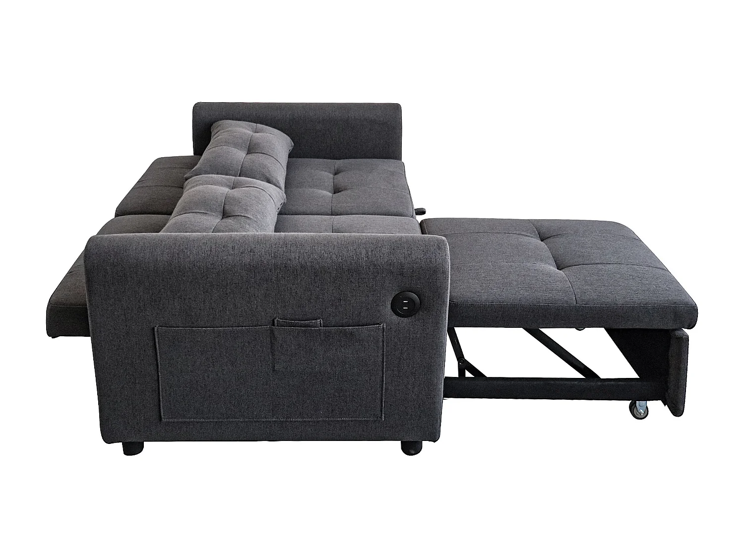 Canapé 3 en 1 - Canapé 2 places - Dossier réglable - Avec port USB - Poches d'accoudoirs + Coussins - Gris