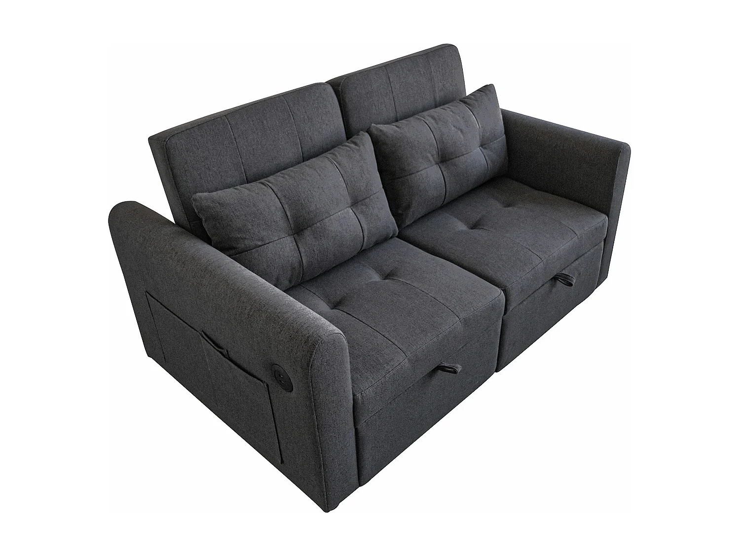 Canapé 3 en 1 - Canapé 2 places - Dossier réglable - Avec port USB - Poches d'accoudoirs + Coussins - Gris