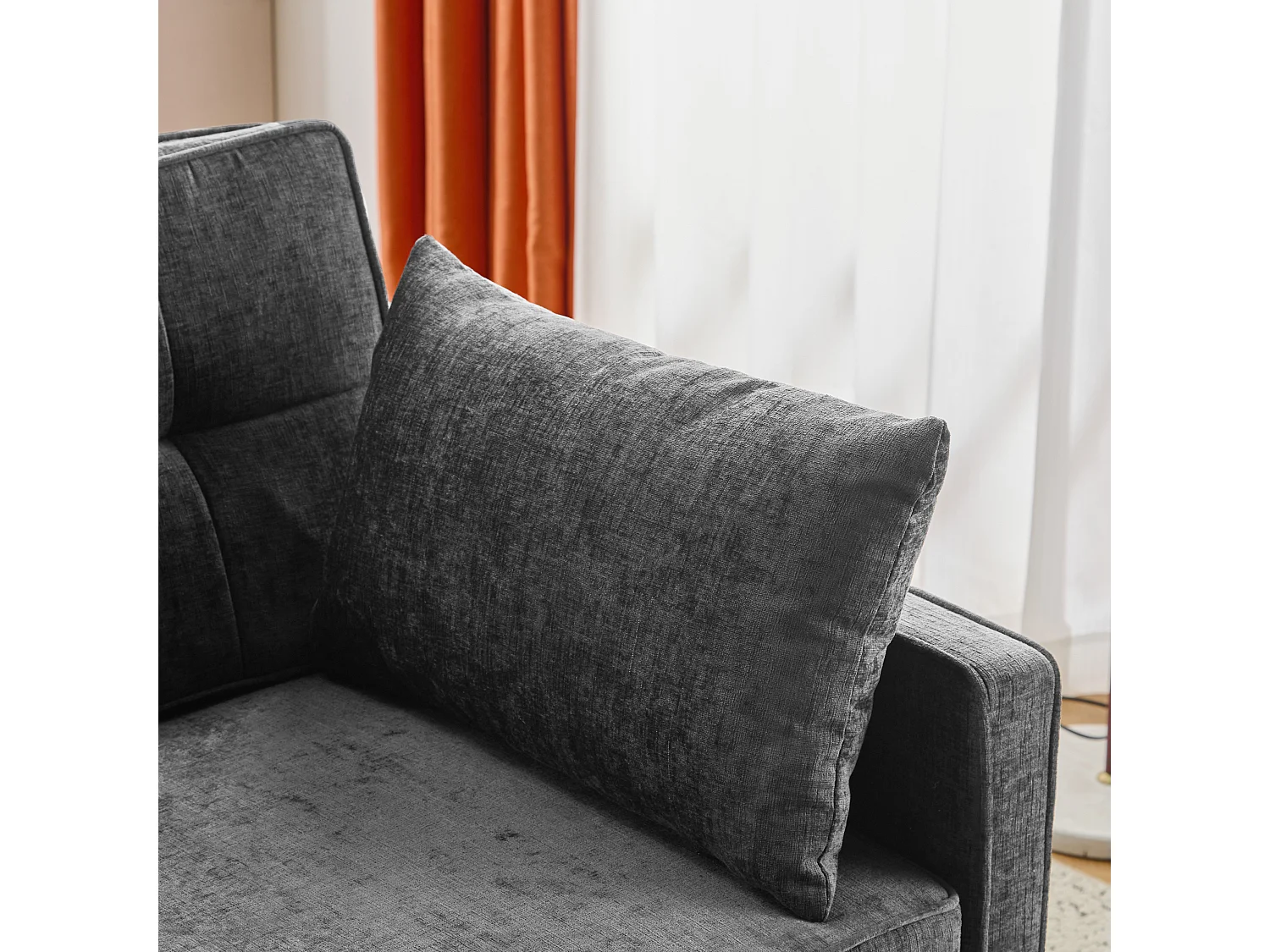 Canapé 142x79x85cm- Dossier réglable - Chenille - Avec 2 coussins - noir