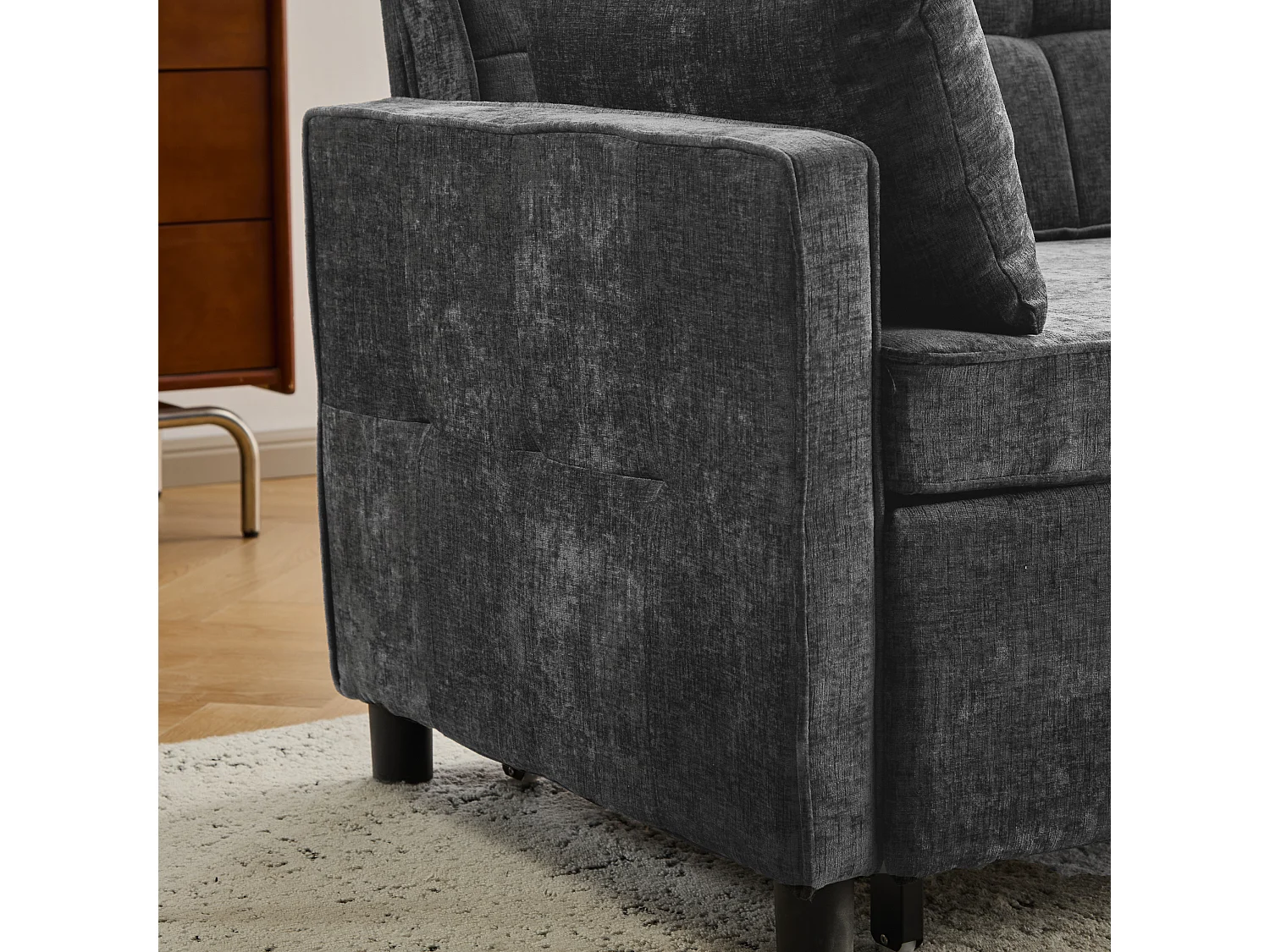 Canapé 142x79x85cm- Dossier réglable - Chenille - Avec 2 coussins - noir