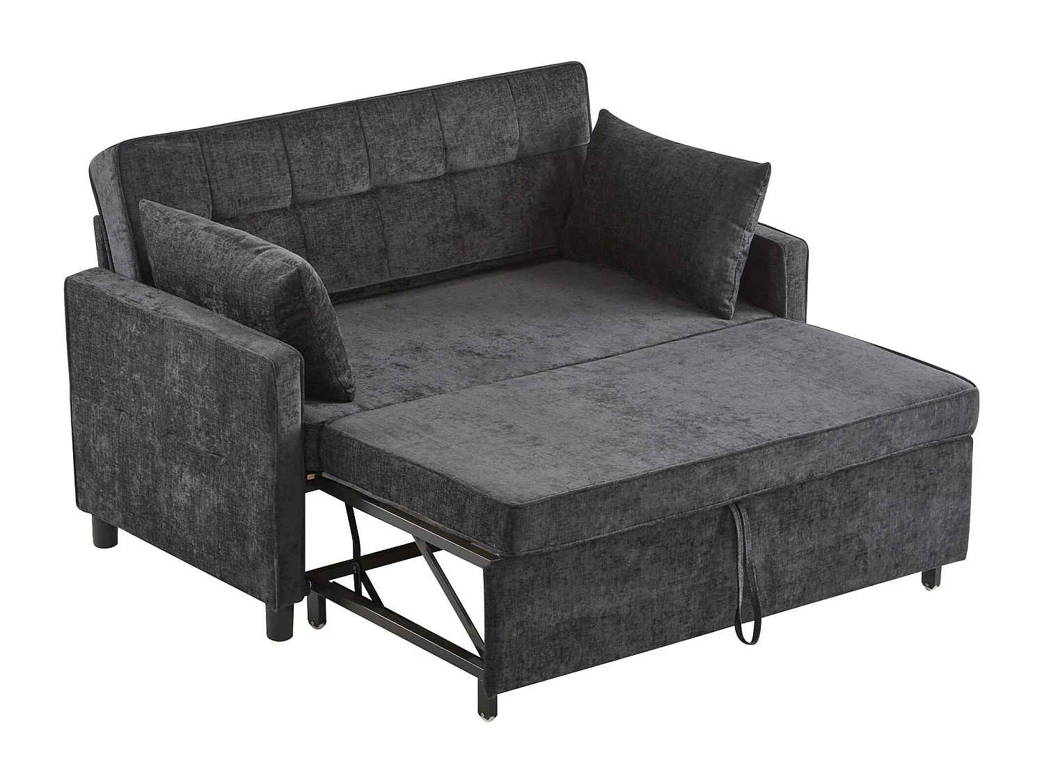 Canapé 142x79x85cm- Dossier réglable - Chenille - Avec 2 coussins - noir